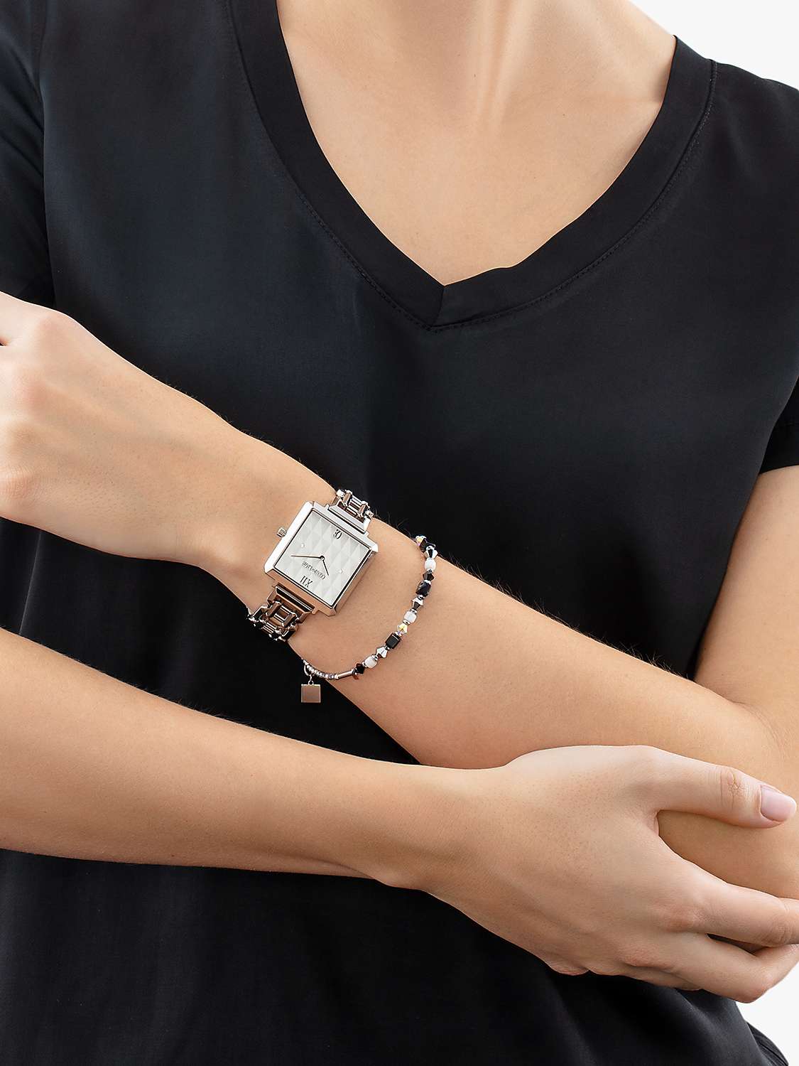 Buy COEUR DE LION 7660/74-1717 Women's Square Bracelet Strap Watch, Silver/White Online at johnlewis.com