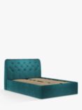 John Lewis Button Back Ottoman Storage Upholstered Bed Frame, Double, Deep Velvet Teal