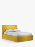 John Lewis Button Back Ottoman Storage Upholstered Bed Frame, Double, Brushed Tweed Mustard