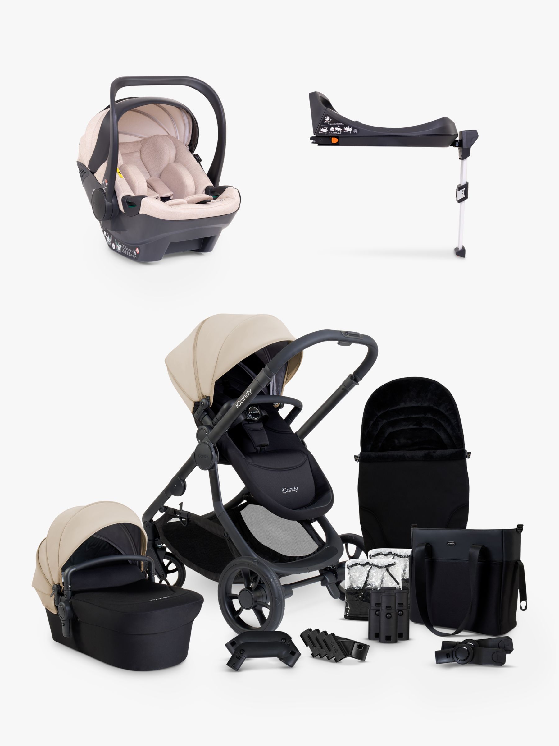 iCandy 4 Pushchair, Carrycot & Accessories with Cocoon Car Seat and Base Travel Bundle
