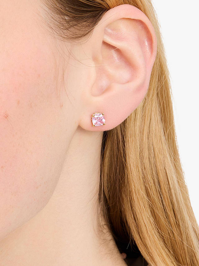 kate spade new york Little Luxuries Cubic Zirconia Square Stud Earrings, Gold/Pink