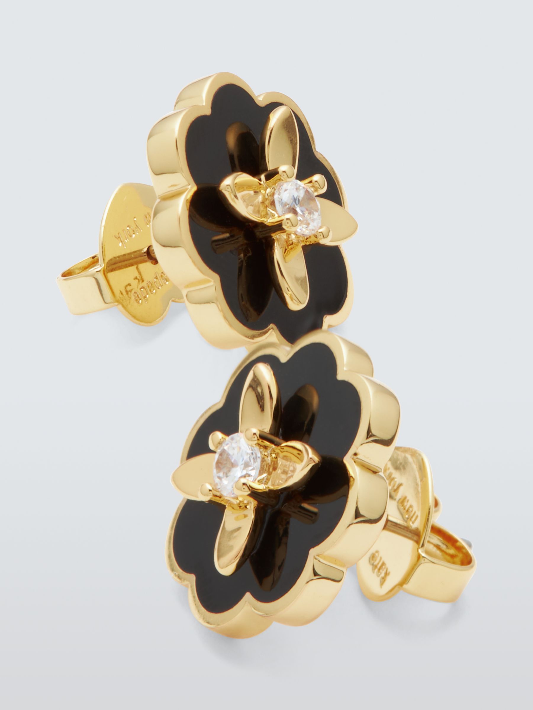 kate spade new york Enamel and Cubic Zirconia Bloom Stud Earrings, Gold/Black