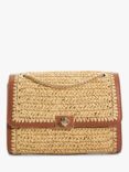 Dune Delphinium Raffia Turnlock Shoulder Bag, Neutral