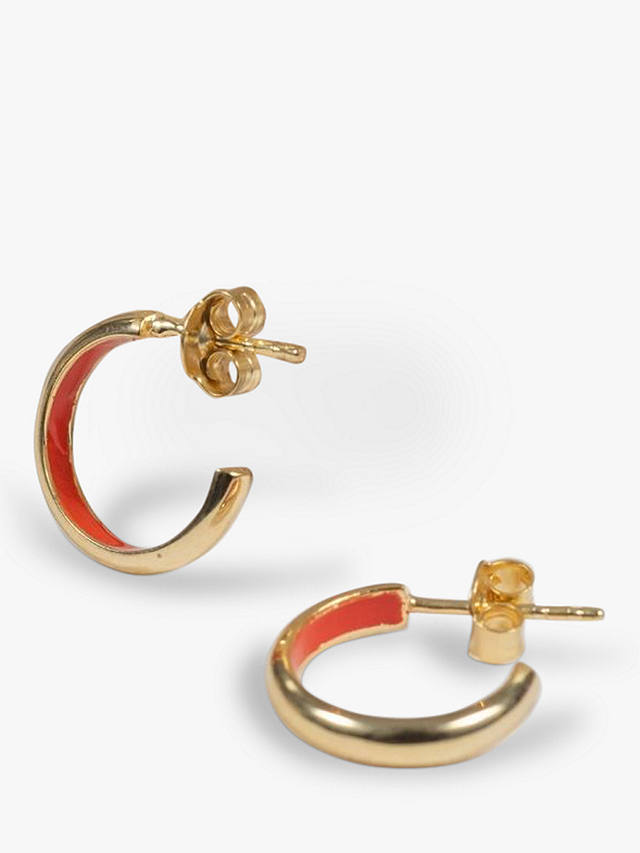 Auree Havana Enamel Detail Half Hoop Earrings, Gold/Tomato Red