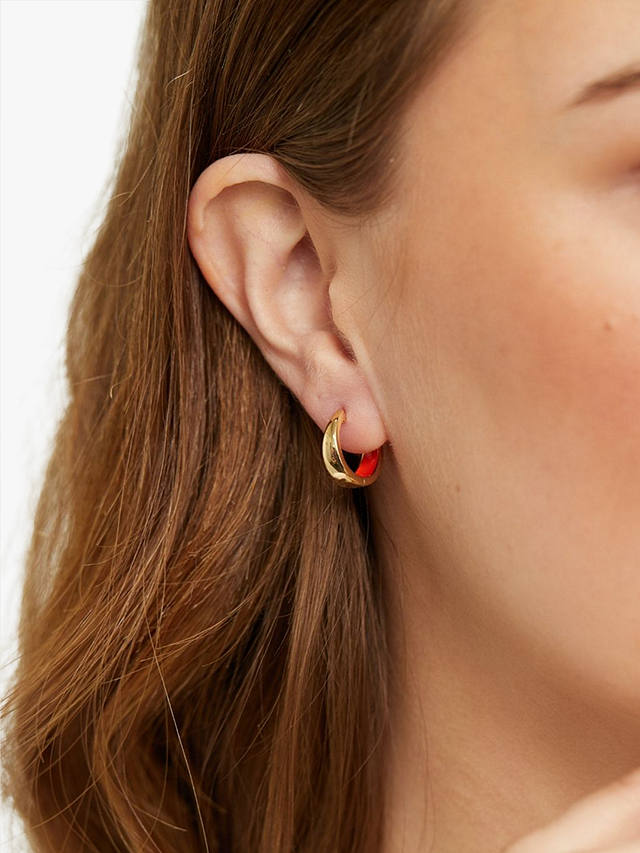 Auree Havana Enamel Detail Huggie Earrings, Gold/Tomato Red