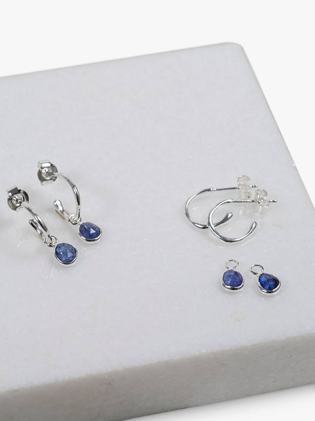 Auree Hampton Sapphire Drop Mini Hoop Earrings, Silver/Blue