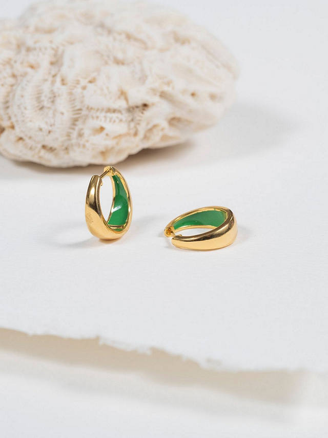 Auree Havana Enamel Detail Huggie Earrings, Gold/Apple Green