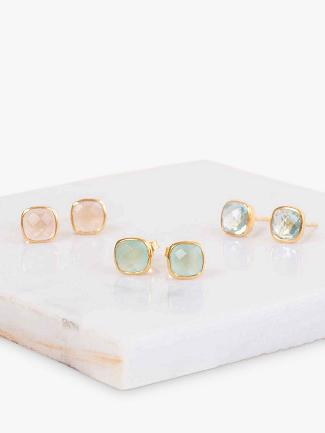 Auree Brooklyn Semi-Precious Gemstone Stud Earrings, Gold/Aqua