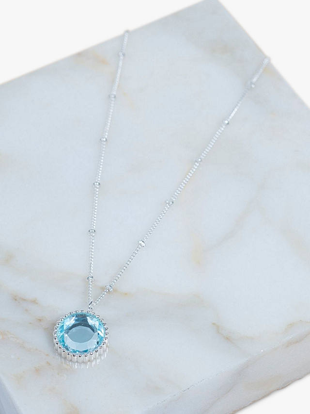 Auree Barcelona Personalised Birthstone Sterling Silver Beaded Pendant Necklace, Blue Topaz - March