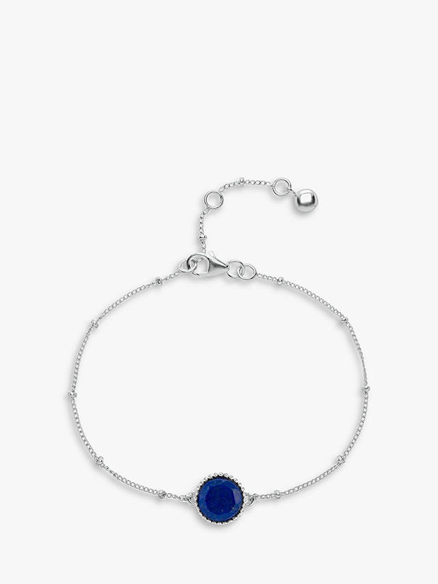 Auree Barcelona Personalised Birthstone Sterling Silver Beaded Chain Bracelet, Lapis Lazuli - September