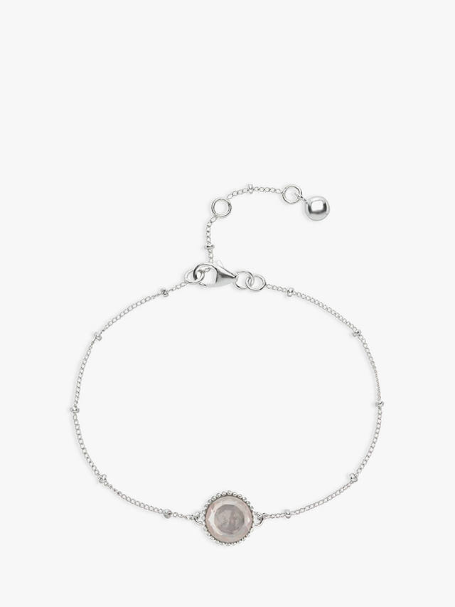 Auree Barcelona Personalised Birthstone Sterling Silver Beaded Chain Bracelet, Rose Quartz - October