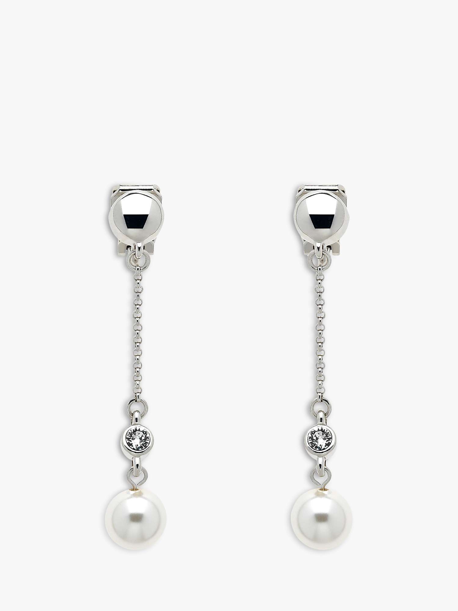 Buy Emma Holland Crystal & Pearl Chain Drop Clip-On Earrings, Silver Online at johnlewis.com