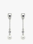 Emma Holland Crystal & Pearl Chain Drop Clip-On Earrings, Silver