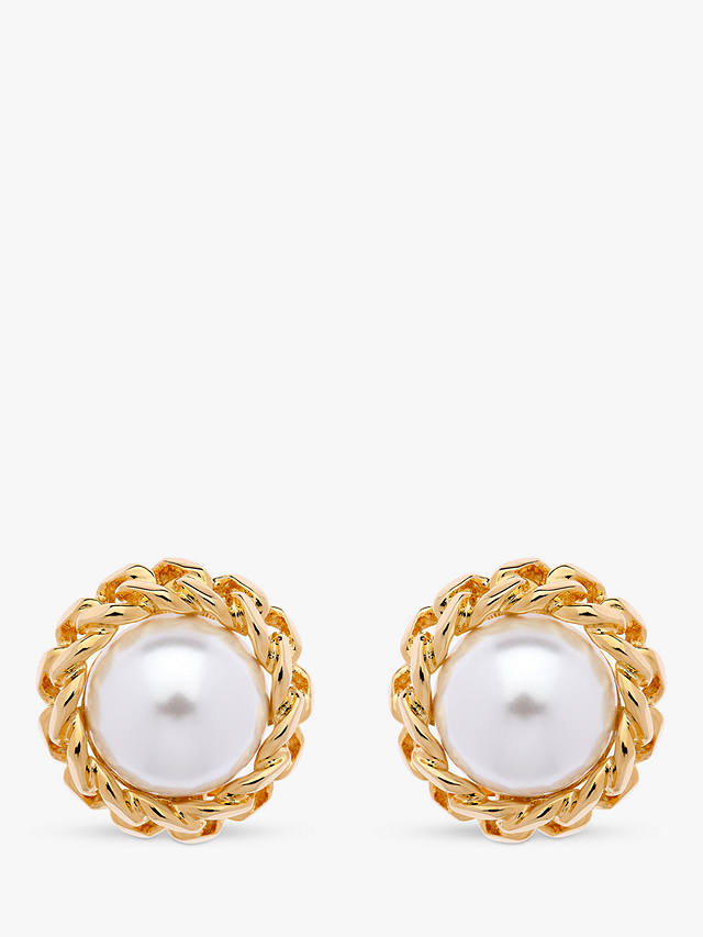 Emma Holland Faux Pearl Round Clip-On Earrings, Gold/White