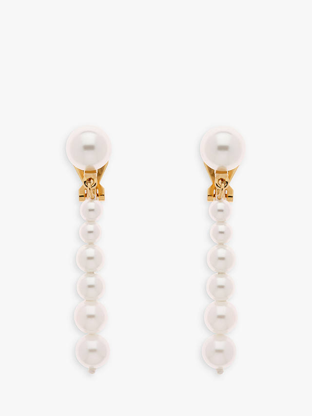 Emma Holland Graduated Pearl Drop Clip-On Earrings, Gold
