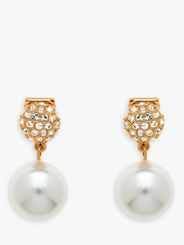 Emma Holland Crystal and Faux Pearl Clip-On Earrings, Gold/White