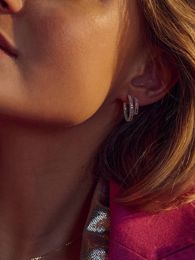 Sif Jakobs Jewellery Pink Zirconia Medium Hoop Earrings, Silver