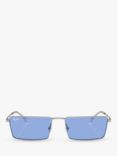 Ray-Ban RB3741 Unisex Rectangular Sunglasses, Silver/Blue