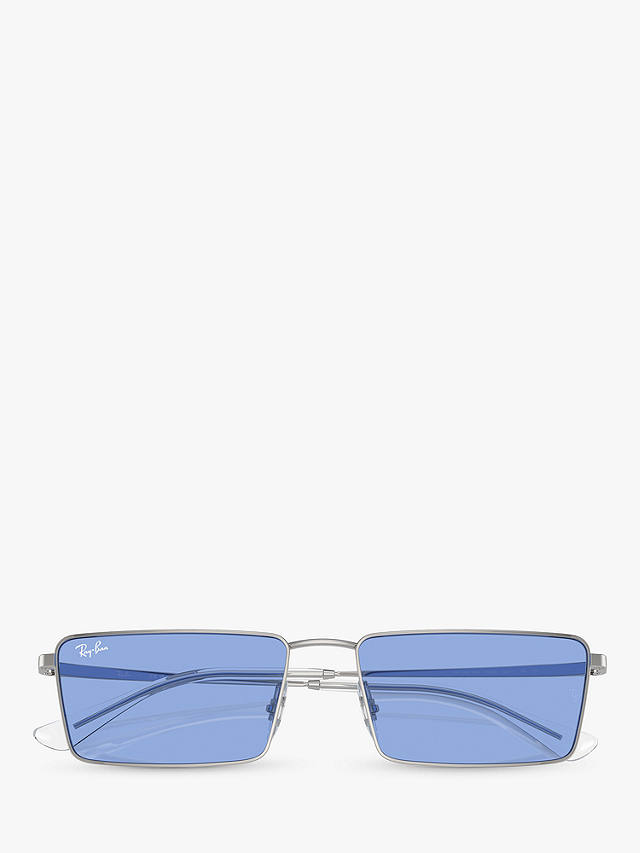 Ray-Ban RB3741 Unisex Rectangular Sunglasses, Silver/Blue