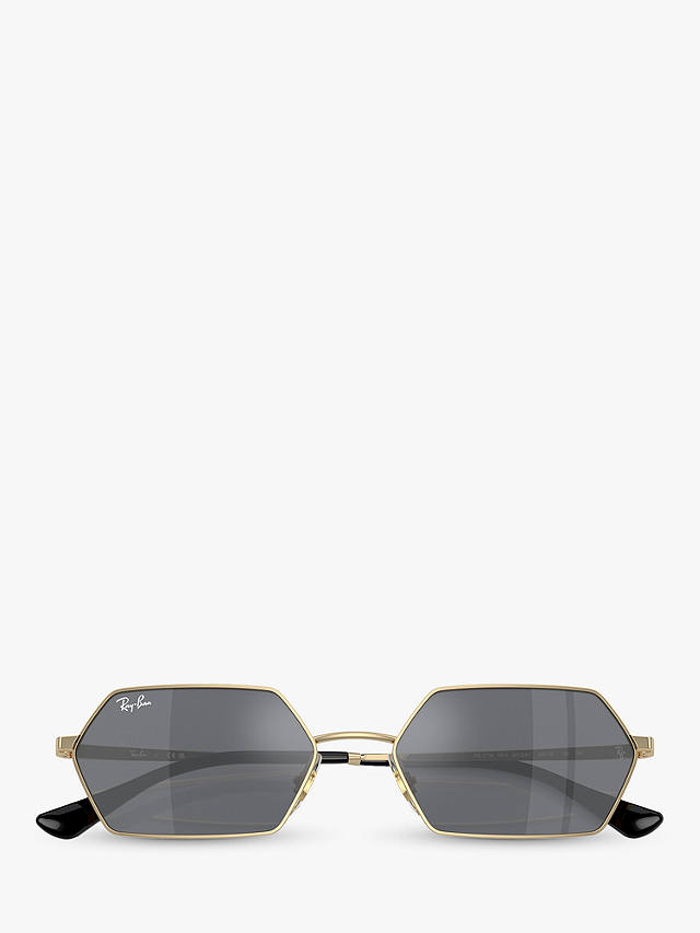 Ray-Ban RB3728 Unisex Yevi Hexagonal Sunglasses, Light Gold/Mirror Grey