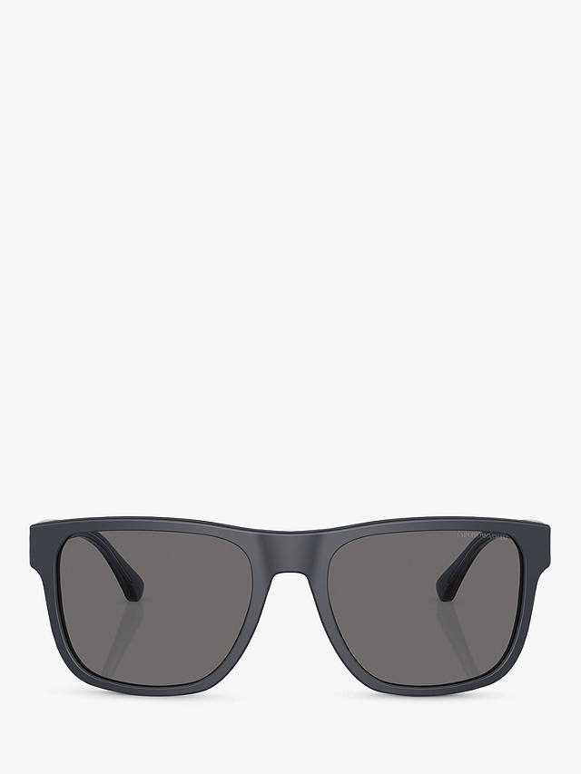 Emporio Armani EA4163 Men's Polarised Square Sunglasses, Matte Blue/Grey