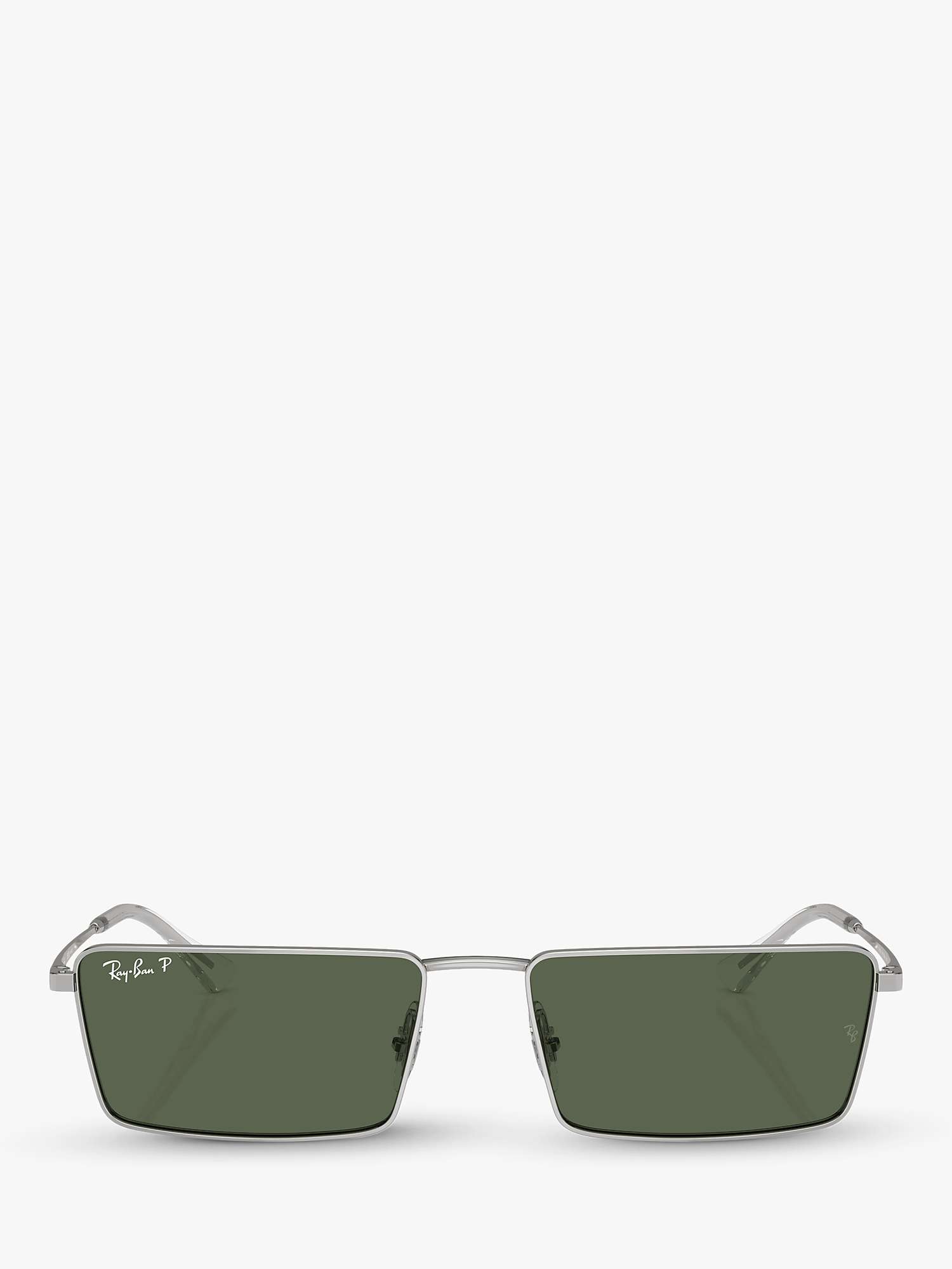Buy Ray-Ban RB3741 Unisex Polarised Rectangular Sunglasses, Silver/Green Online at johnlewis.com