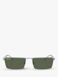 Ray-Ban RB3741 Unisex Polarised Rectangular Sunglasses, Silver/Green