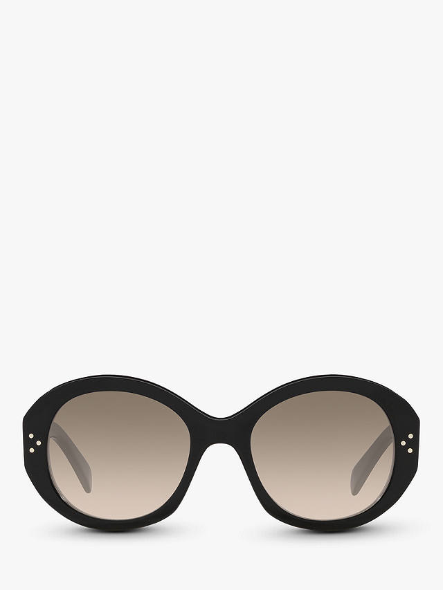 Celine CL40240I Women's Oval Sunglasses, Shiny Black/Brown Gradient