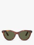 Ray-Ban RB2241 Unisex Polarised Oval Sunglasses, Striped Havana/Green