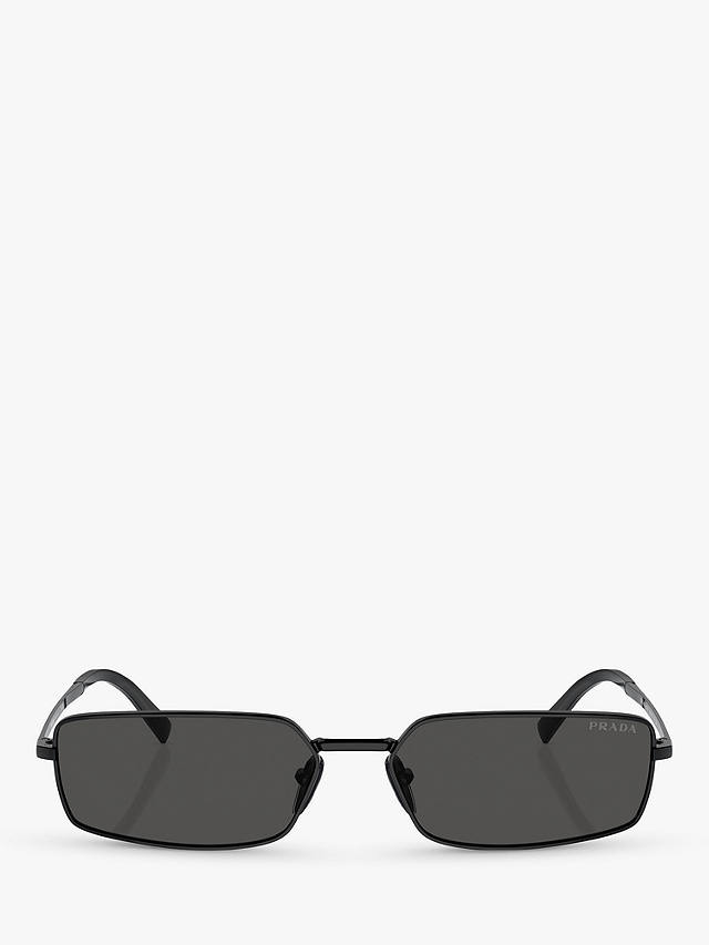 Prada PR A60S Women's Rectangular Metal Frame Sunglasses, Black/Grey