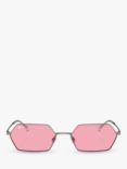 Ray-Ban RB3728 Unisex Yevi Hexagonal Sunglasses, Gunmetal/Pink