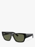 Ray-Ban RB0947S Unisex Polarised Rectangular Sunglasses, Black/Green