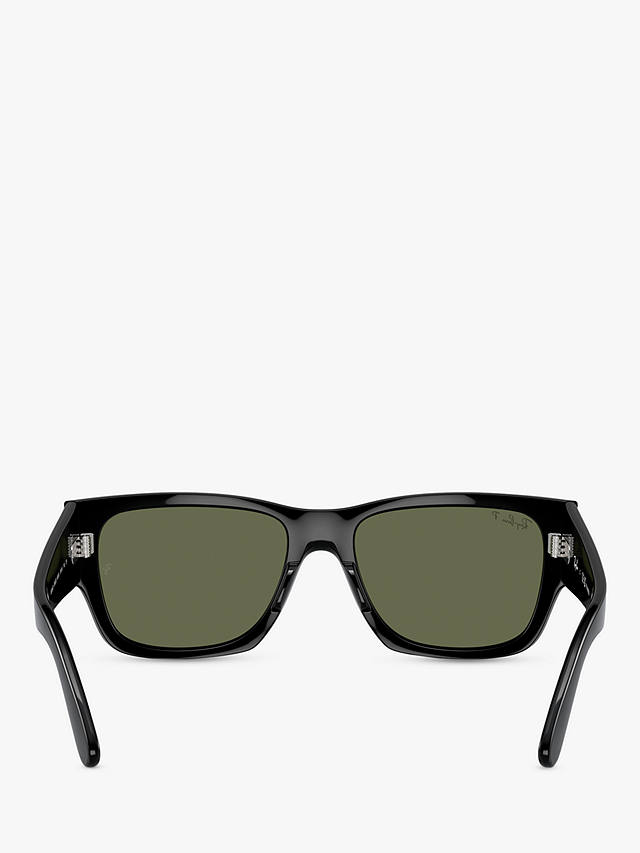 Ray-Ban RB0947S Unisex Polarised Rectangular Sunglasses, Black/Green