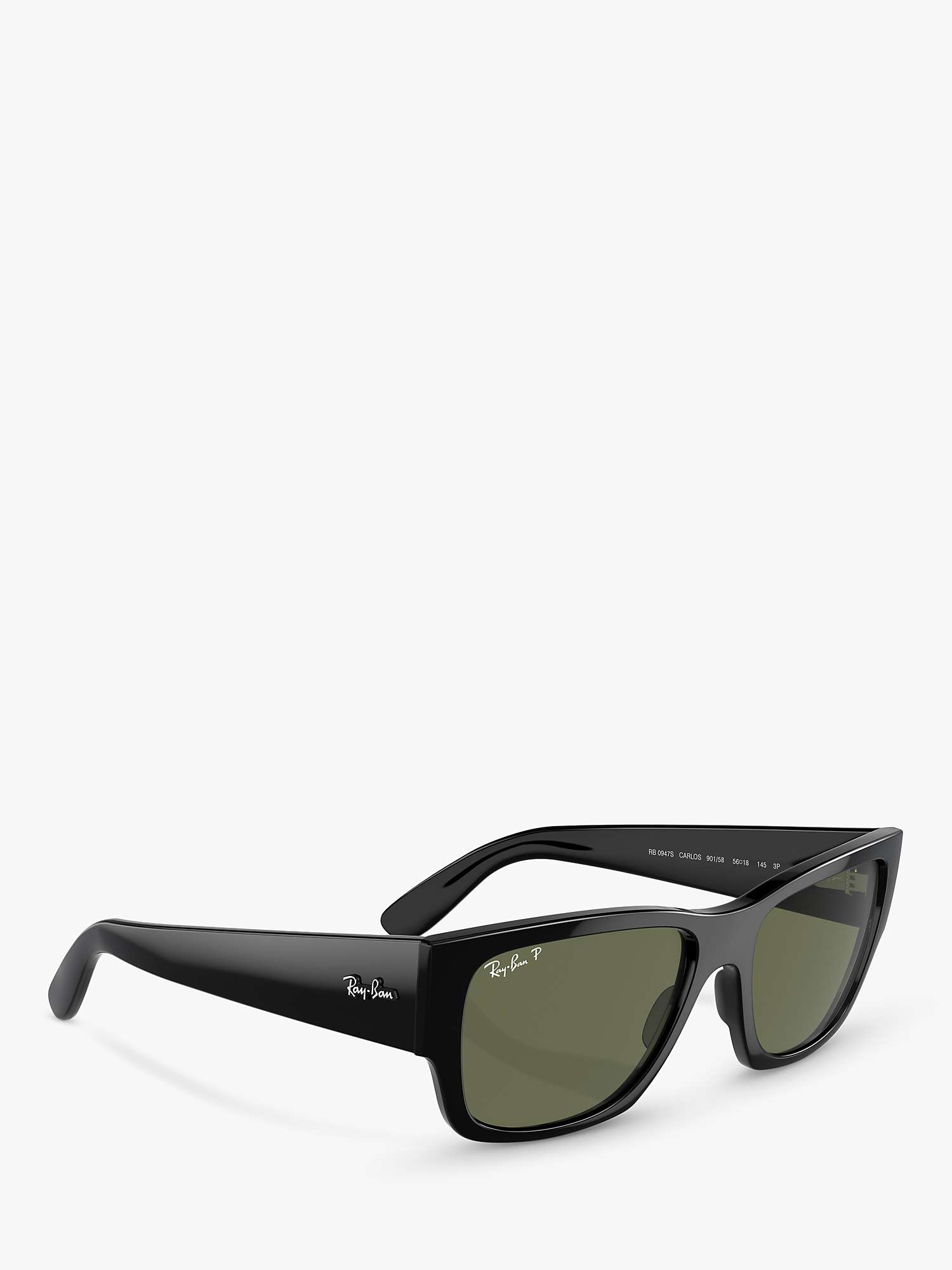 Buy Ray-Ban RB0947S Unisex Polarised Rectangular Sunglasses, Black/Green Online at johnlewis.com