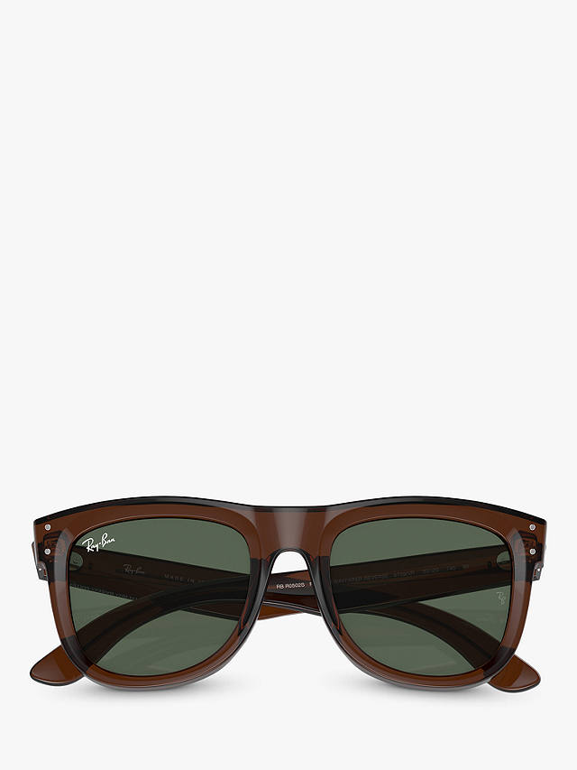 Ray-Ban RBR0502S Unisex Wayfarer Reverse Sunglasses, Transparent Brown/Green