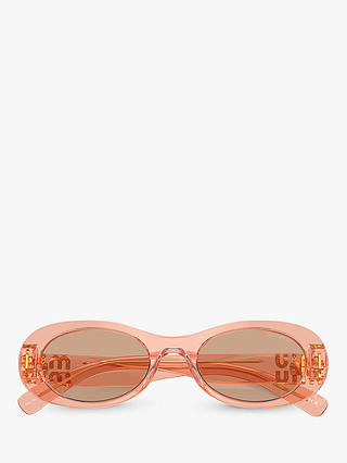 Miu Miu MU 06ZS Women's Oval Sunglasses, Transparent Noisette/Brown