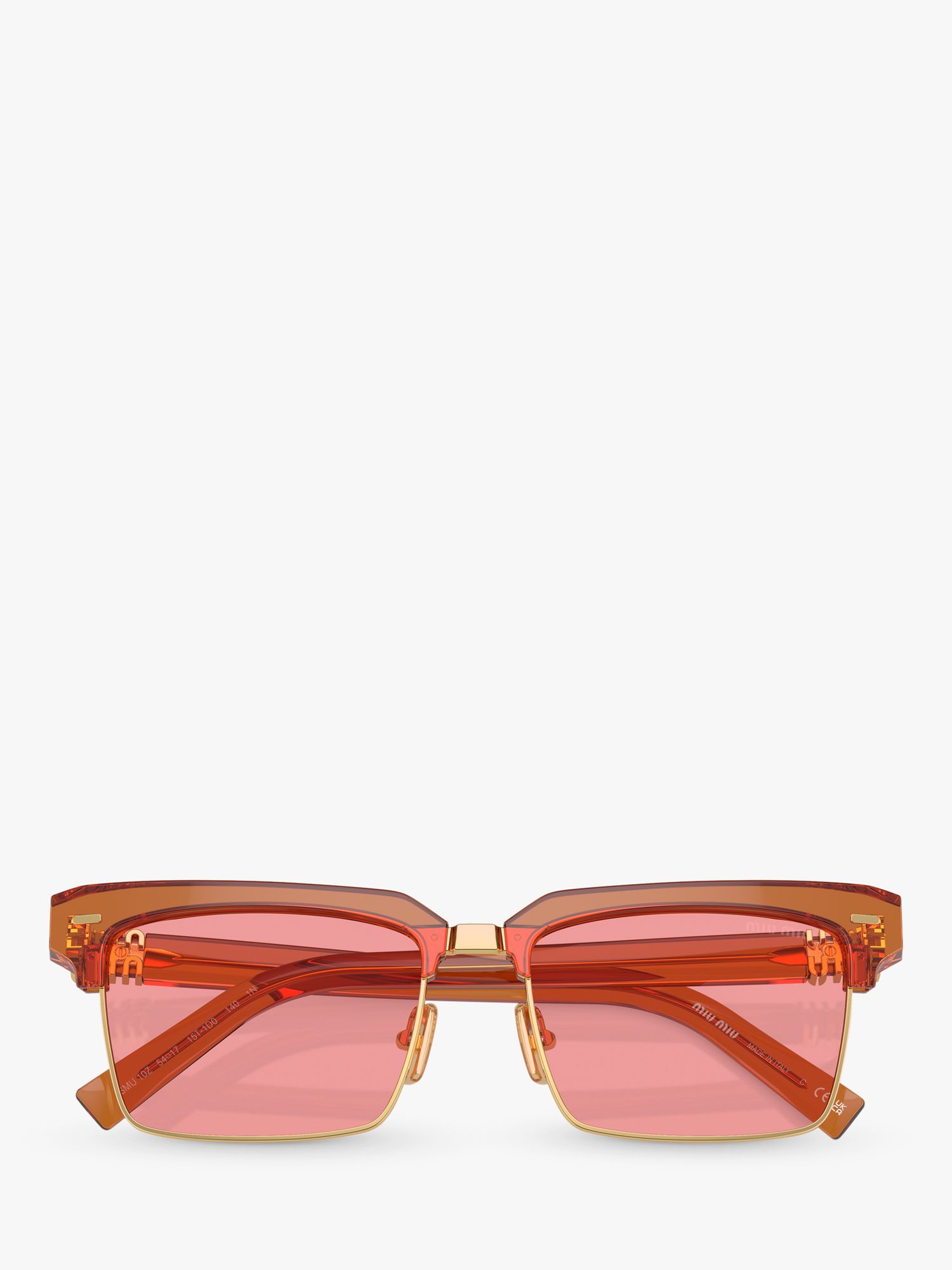 Miu Miu MU10ZS Women's Rectangular Sunglasses, Caramel Transparent