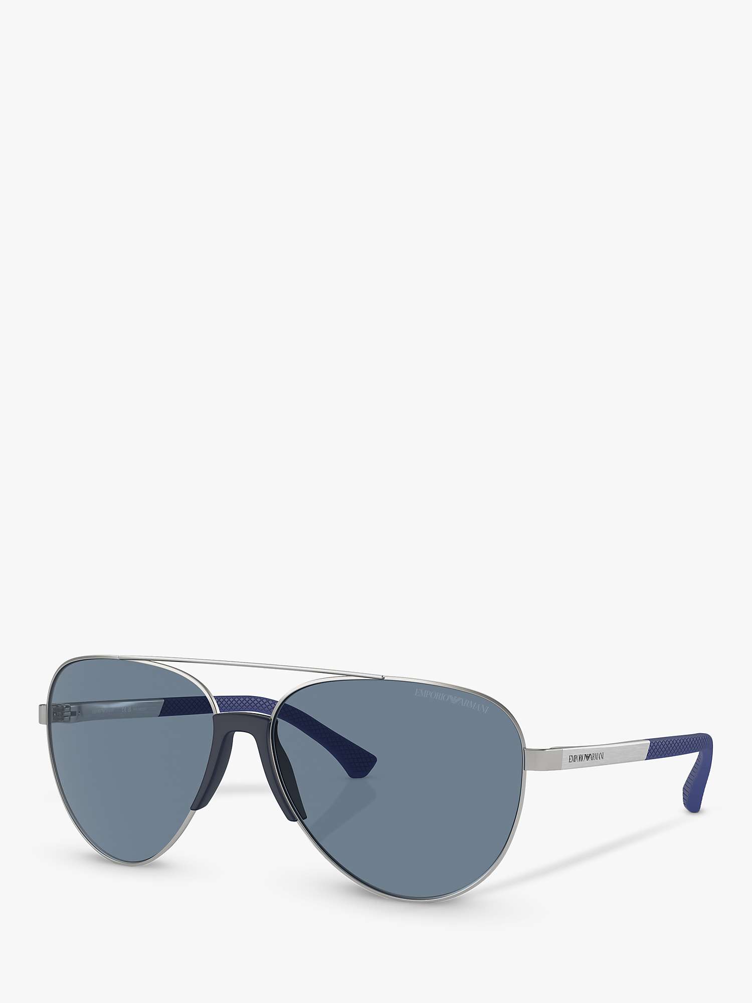 Buy Emporio Armani EA2059 Men's Polarised Aviator Sunglasses, Matte Silver/Blue Online at johnlewis.com