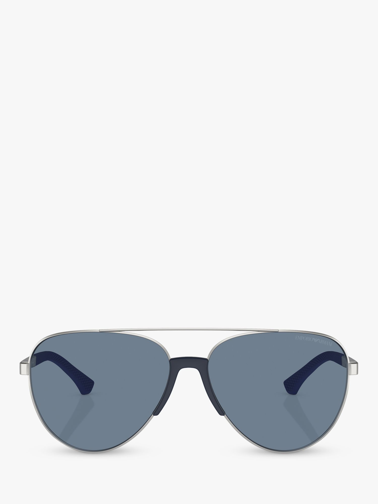 Emporio Armani EA2059 Men's Polarised Aviator Sunglasses, Matte Silver/Blue