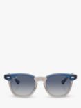 Ray-Ban RJ9098S Unisex D-Frame Sunglasses, Dark Blue & Brown/Light Grey Gradient