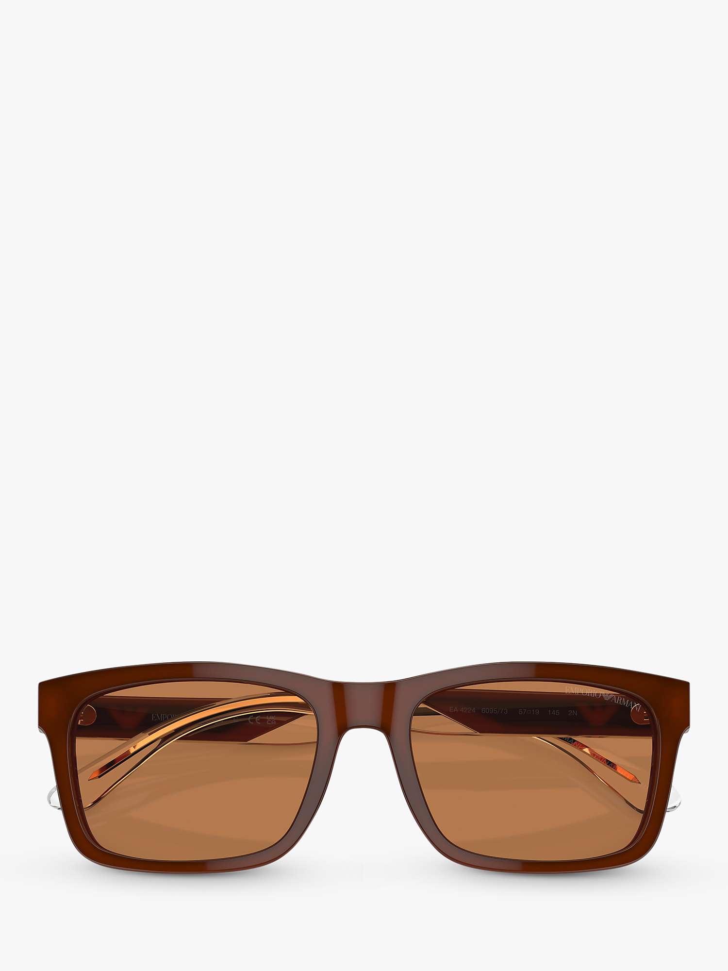 Buy Emporio Armani EA4224 Men's Rectangular Sunglasses, Shiny Opaline/Brown Online at johnlewis.com