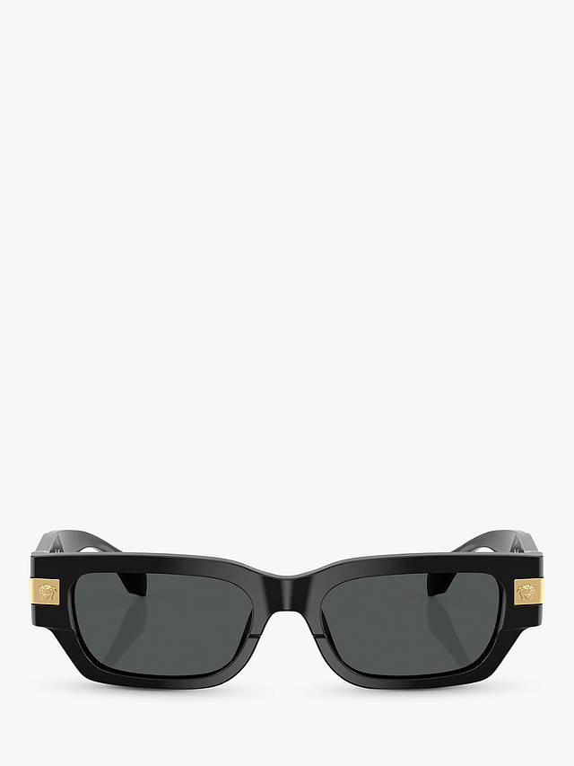 Versace VE4465 Men's Rectangular Sunglasses, Shiny Black/Grey