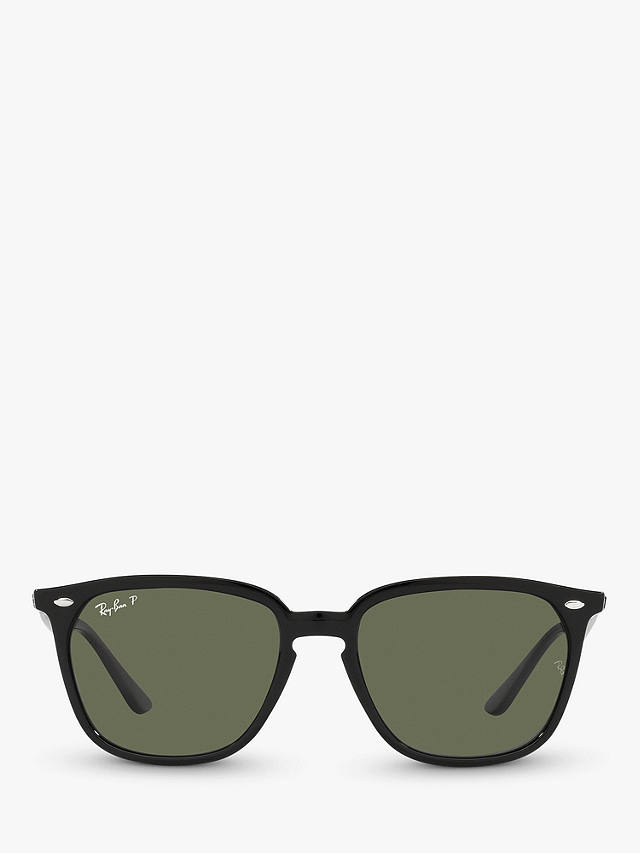 Ray-Ban RB4362 Unisex Polarised Square Sunglasses, Black/Green
