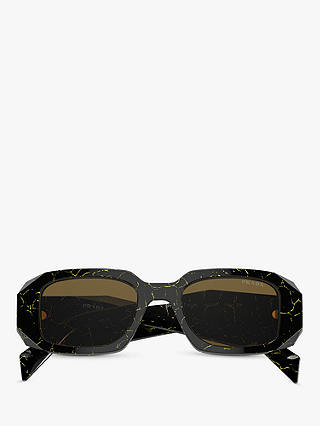 Prada PR 17WS Women's Rectangular Sunglasses, Black/Yellow Marble