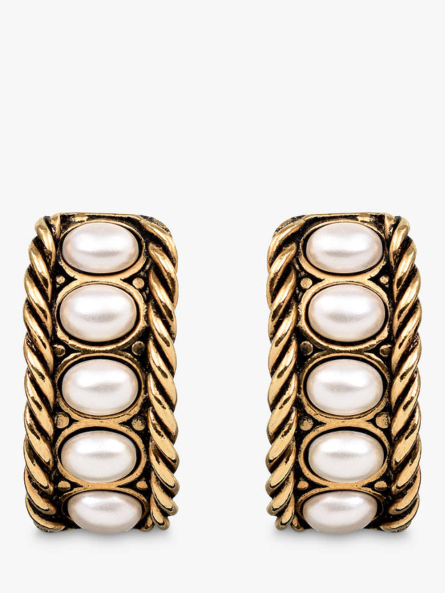 Eclectica Vintage 18ct Gold Plated Faux Pearl Cabouchon Clip-On Hoop Earrings, Dated Curca 1980s, Gold