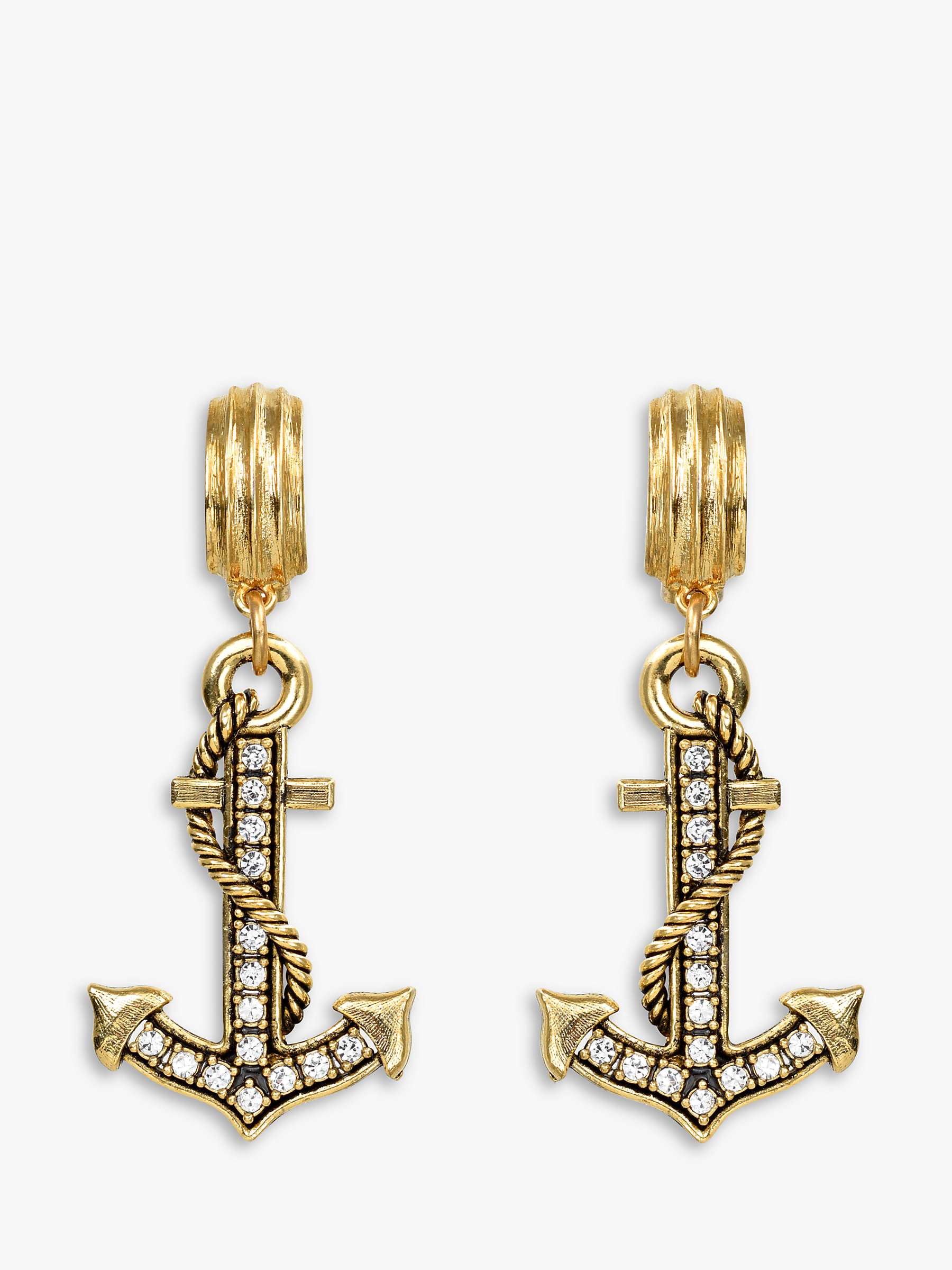 Buy Eclectica Vintage 18ct Gold Plated Swarovski Crystal Anchor Clip-On Drop Earrings, Dated Circa 1980s, Gold Online at johnlewis.com