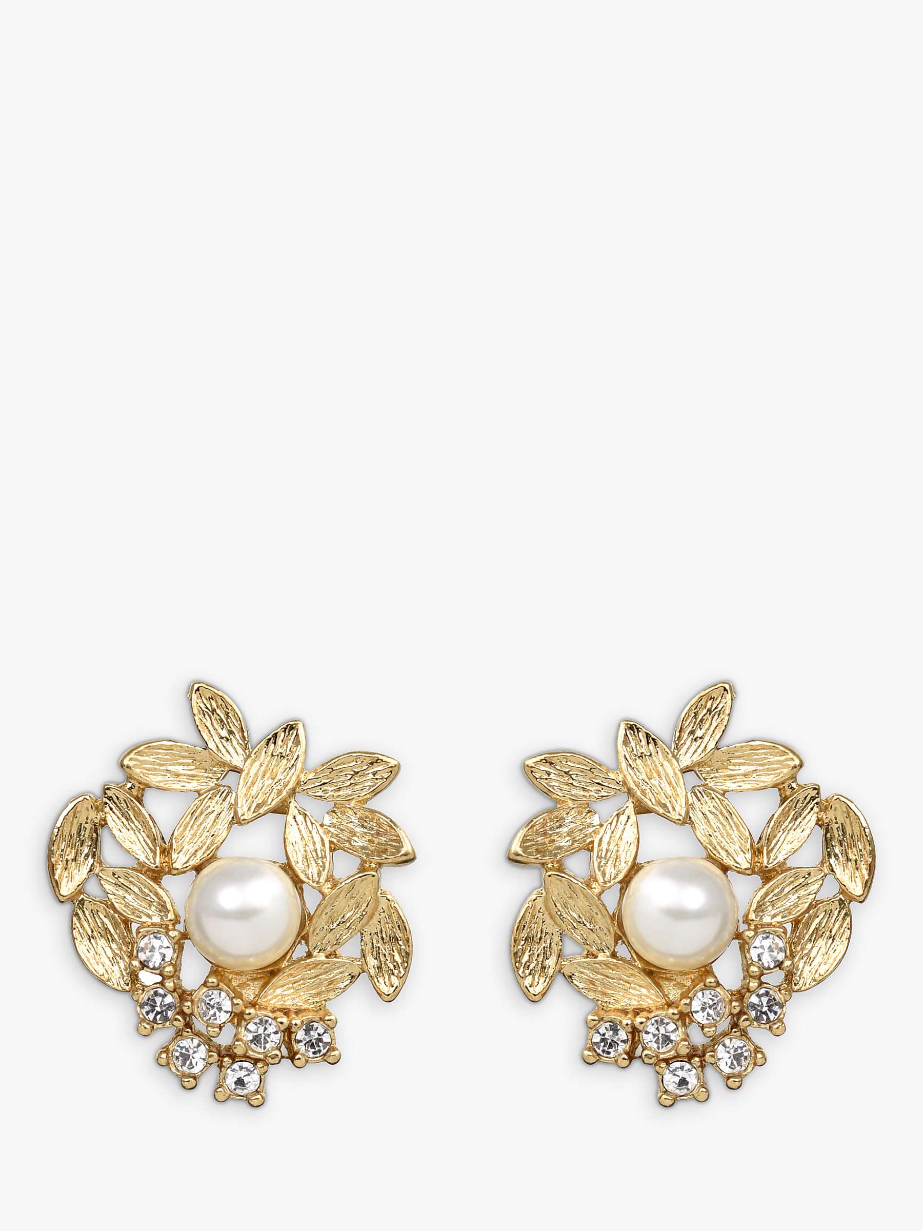 Buy Eclectica Vintage 18ct Gold Plated Faux Pearl Swarovski Crystal Clip-On Floral Earrings, Gold Online at johnlewis.com
