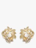 Eclectica Vintage 18ct Gold Plated Faux Pearl Swarovski Crystal Clip-On Floral Earrings, Gold