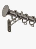 John Lewis Select Classic Curtain Pole with Rings and Hammered Disc Finial, Wall Fix, Dia.25mm