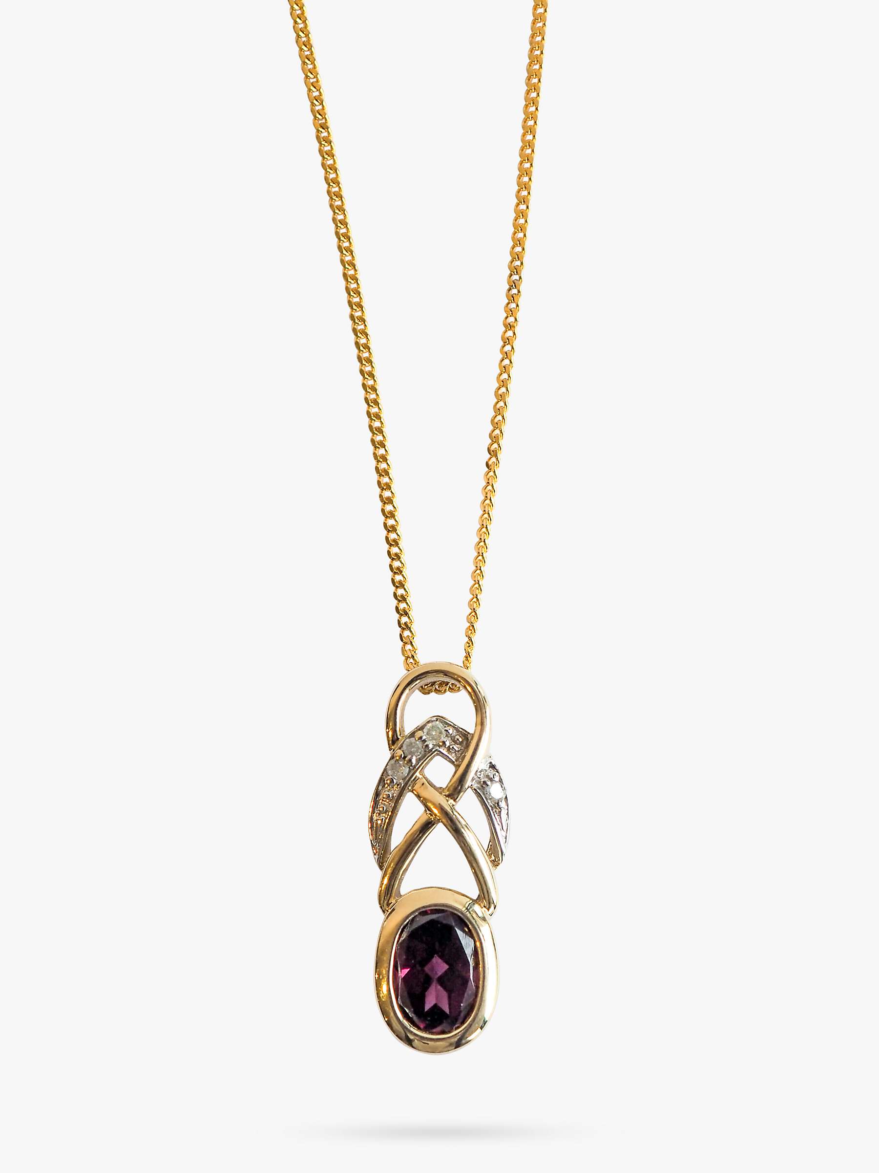 Buy L & T Heirlooms Second Hand 9ct Yellow Gold Diamond & Rhodalite Pendant Necklace Online at johnlewis.com